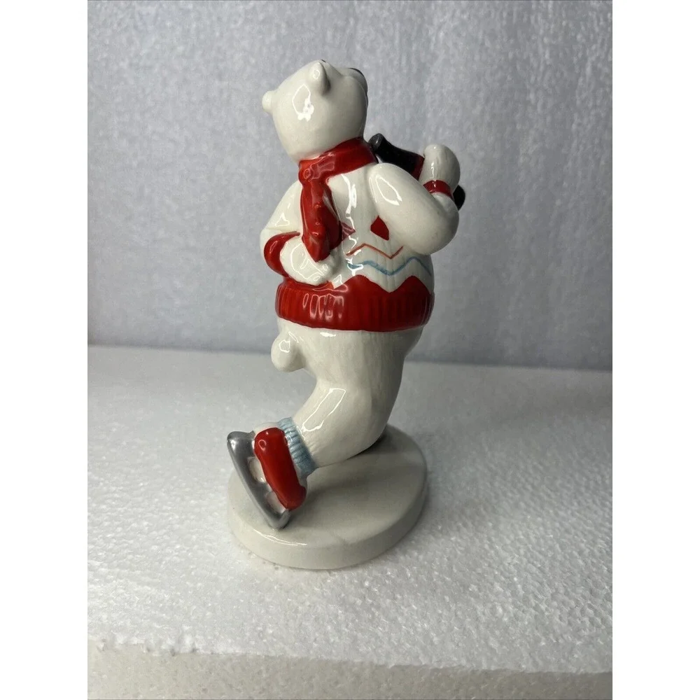 Coca‎ Cola 1995 Enesco Ceramic Polar Bear Ice Fishing & Skating Vtg Ornaments